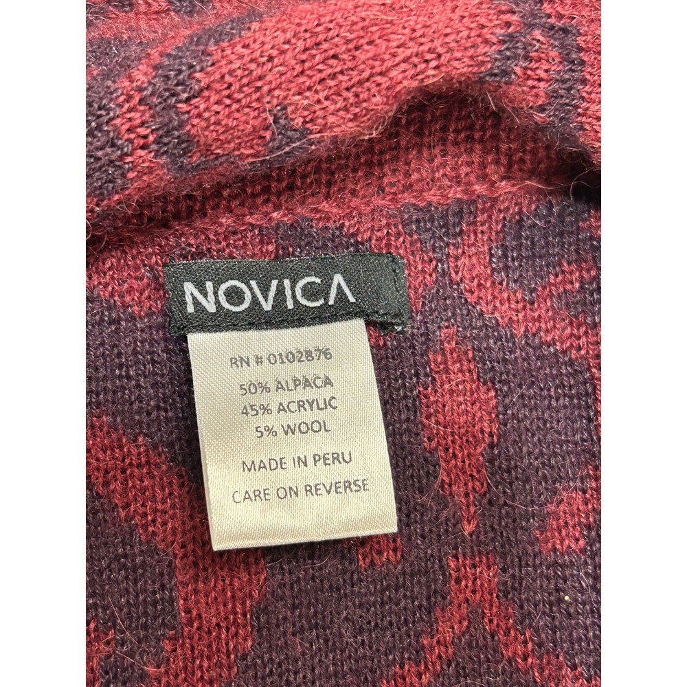 Novica Peruvian Alpaca Blend Poncho OS Jacket Cardigan Cozy Fall Burgundy b4 - Picture 4 of 10